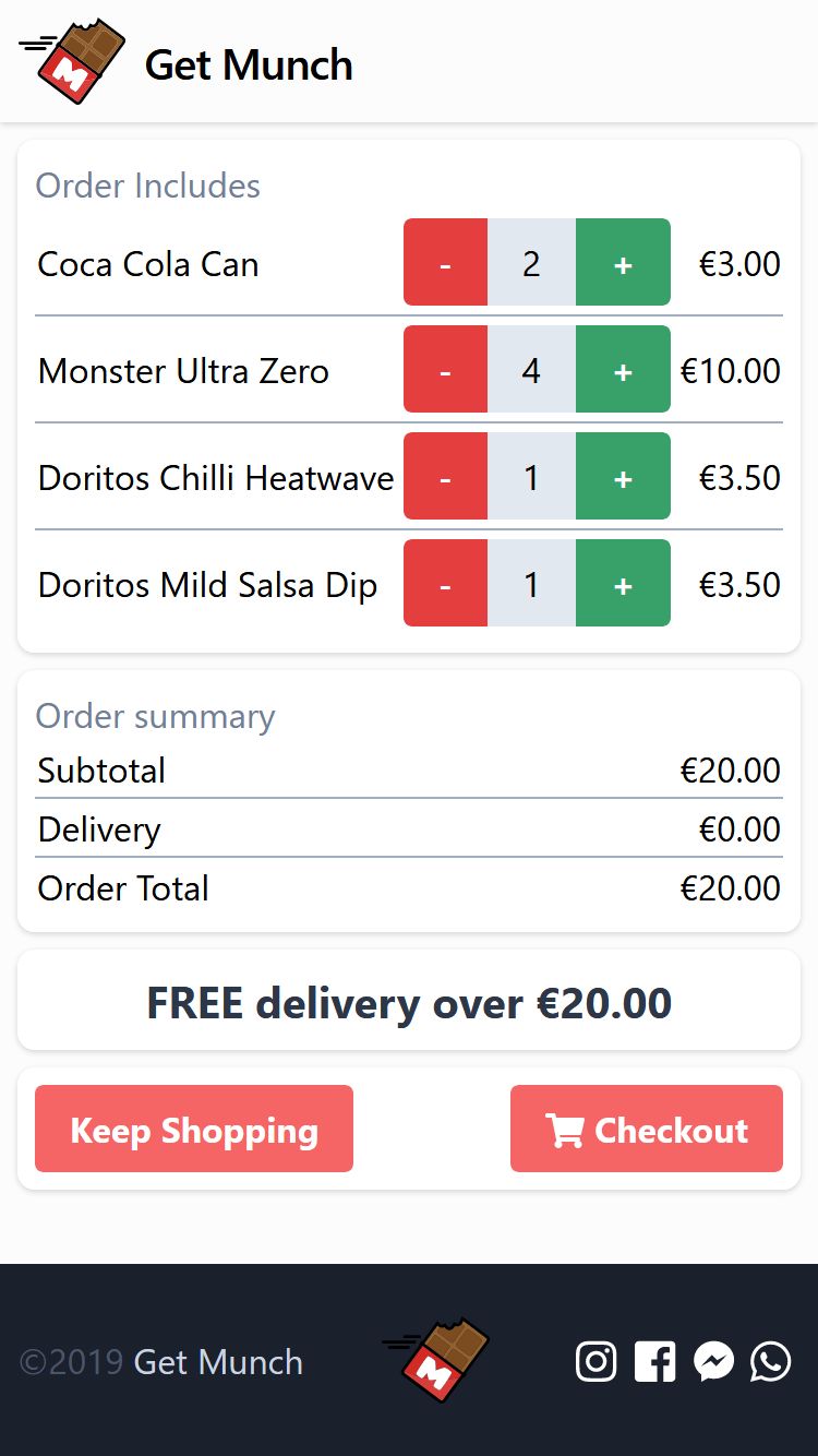 A screenshot of GetMunch's mobile cart page